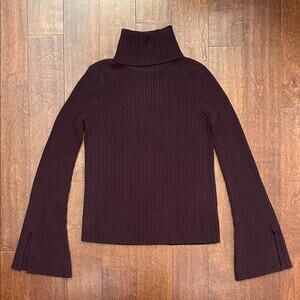 Sea Bleu Wool & Cashmere Eggplant Turtleneck Sweater, Bell Sleeves, Size Small